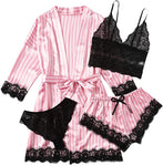 Women's Sleepwear 4 Pieces Lace Satin Pajamas Online in USa