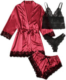 Women's Sleepwear 4 Pieces Lace Satin Pajamas by Veronica's Secret