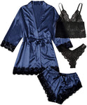 Women's Sleepwear 4 Pieces Lace Satin Pajamas on Sale