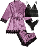 Latest Women's Sleepwear 4 Pieces Lace Satin Pajamas