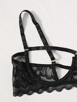 Underwire strappy eyelash lingerie set - Black